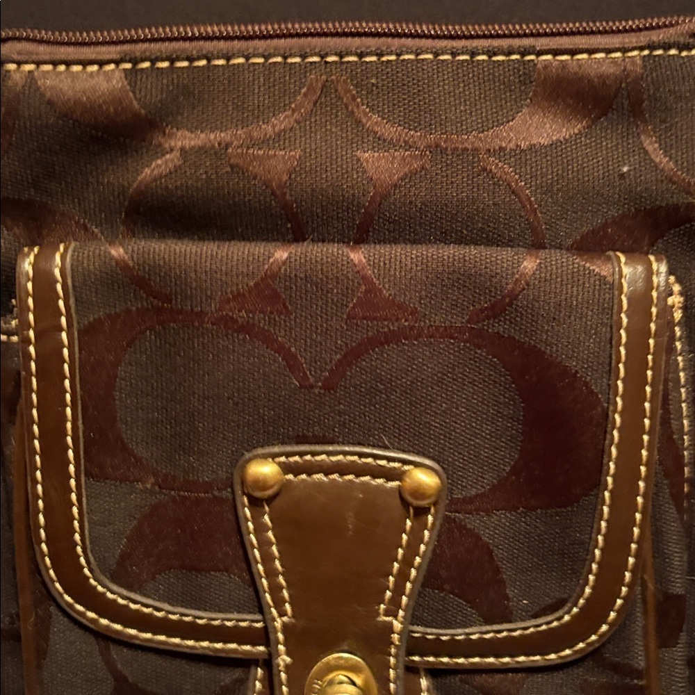 Coach dark brown canvas bag with leather trim - Picture 4 of 6